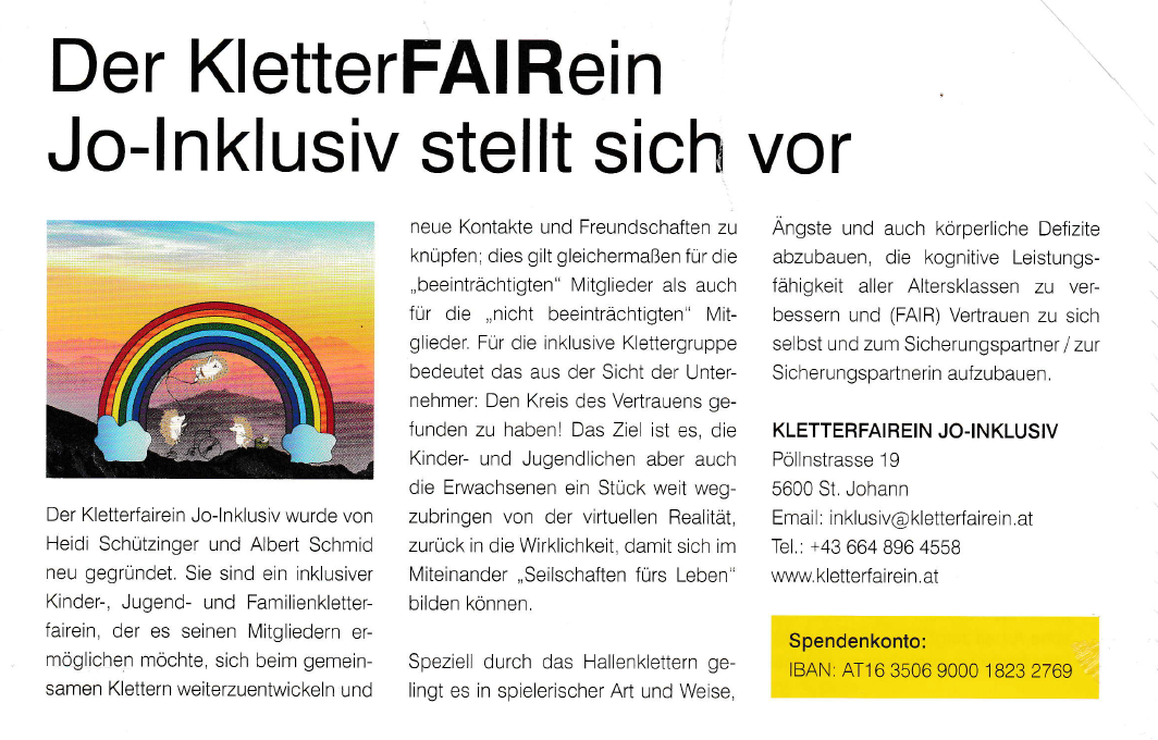 Vorstellung Kletterfairein & Spendenkonto